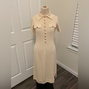 Vtg St John Knits for Lillie Rubin Knit Dress Sz Small/6 Cream With Gold Buttons